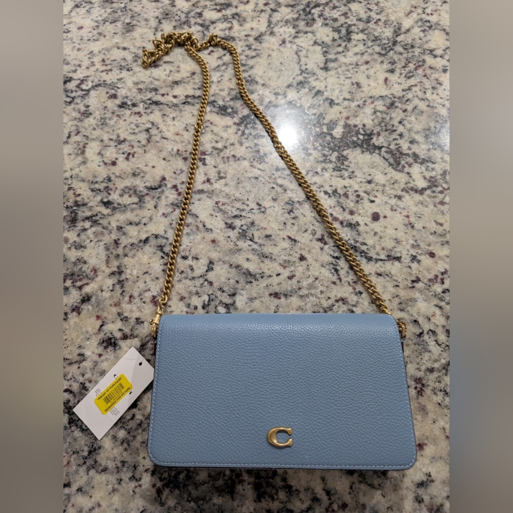 Coach Mila Sky Blue Crossbody Bag with Gold Chain